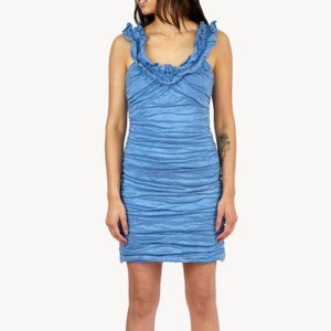 BCBG Maxazria Ruched Ruffle Semi-Metallic blue Mini Cocktail Dress